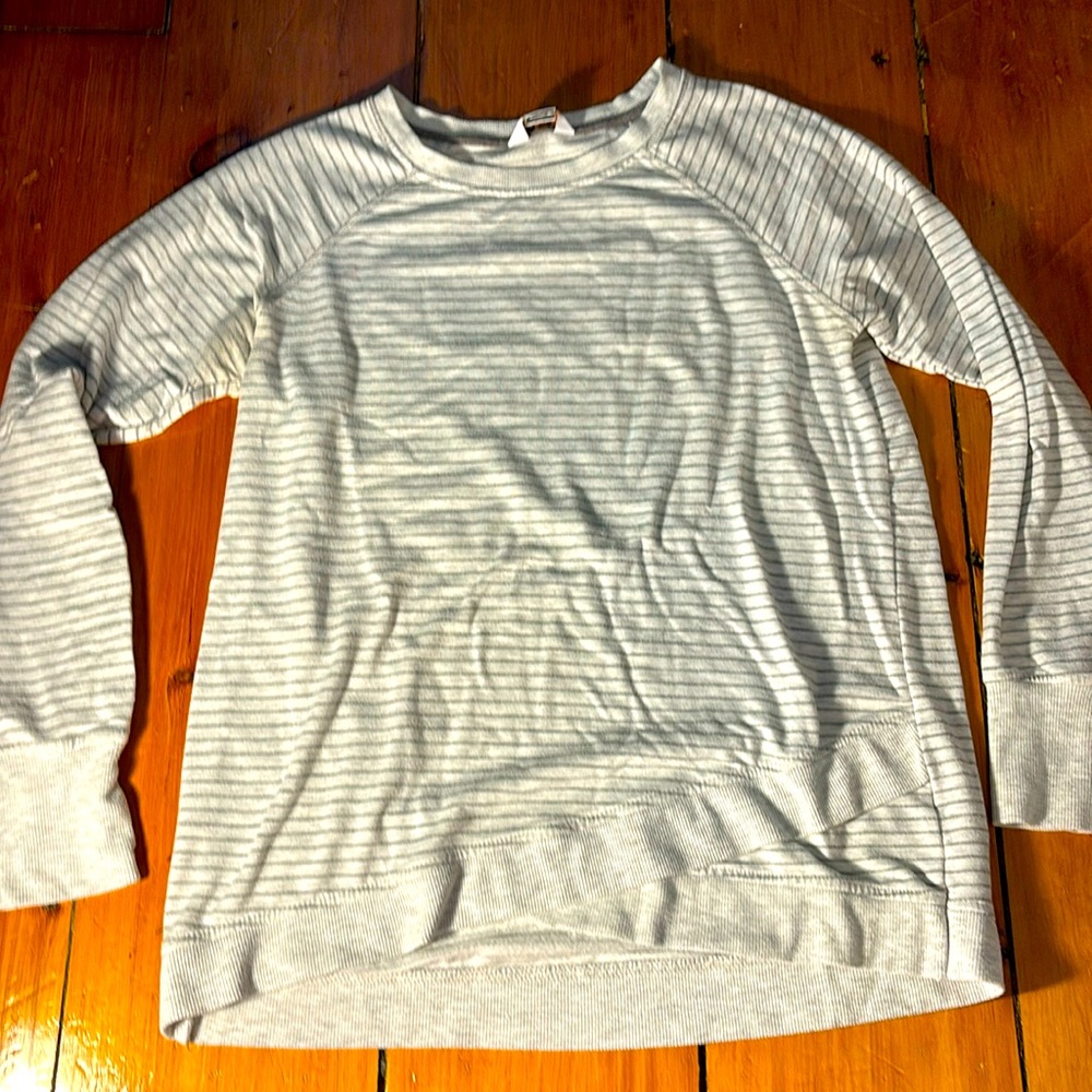 Danskin white and gray striped fleece-lined shirt